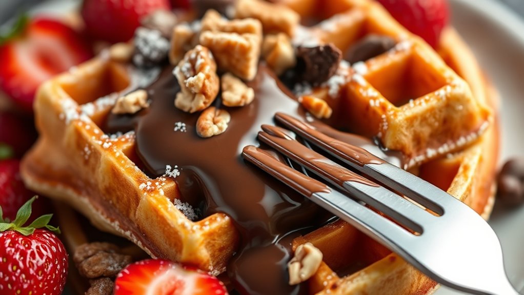 choosing waffle chocolate toppings