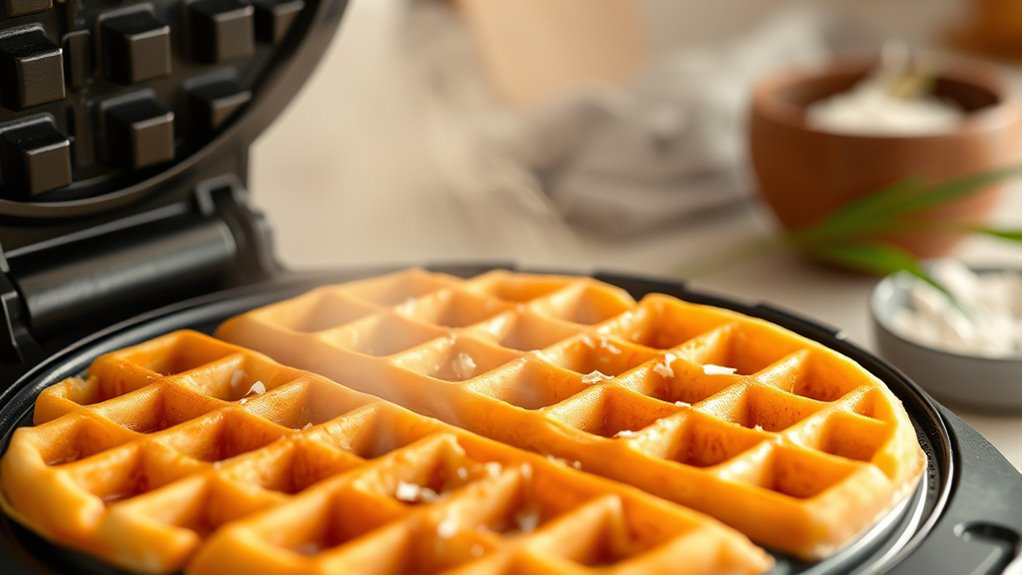 cook batter in waffle iron