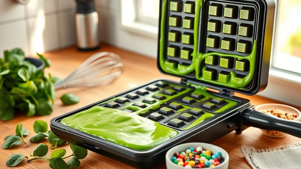 cook batter in waffle iron