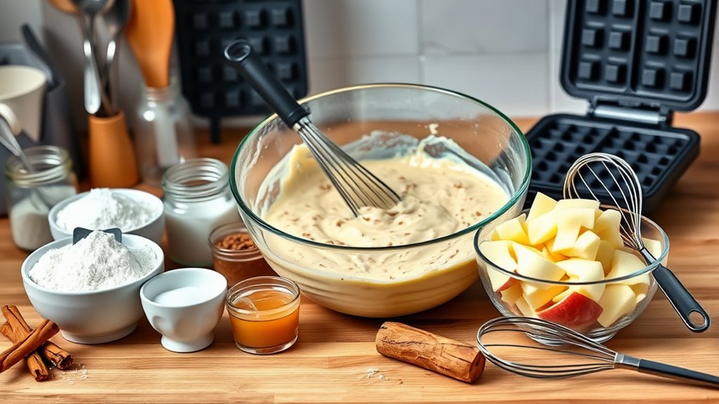 mix ingredients for waffles