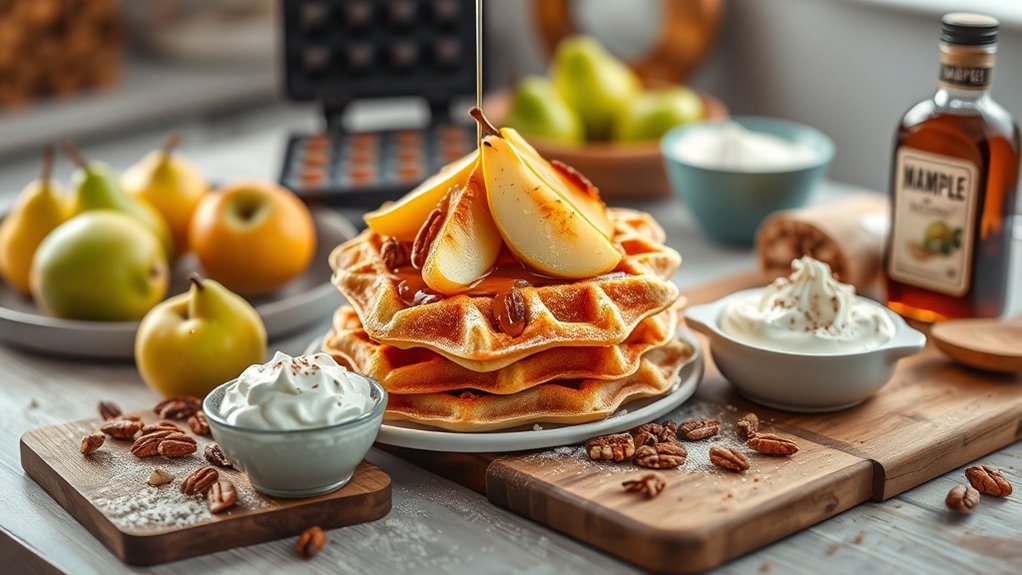 pecan studded pear waffles