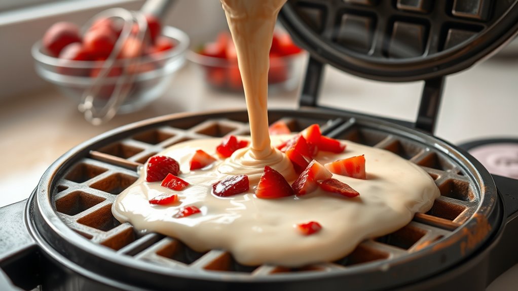 pour batter into iron