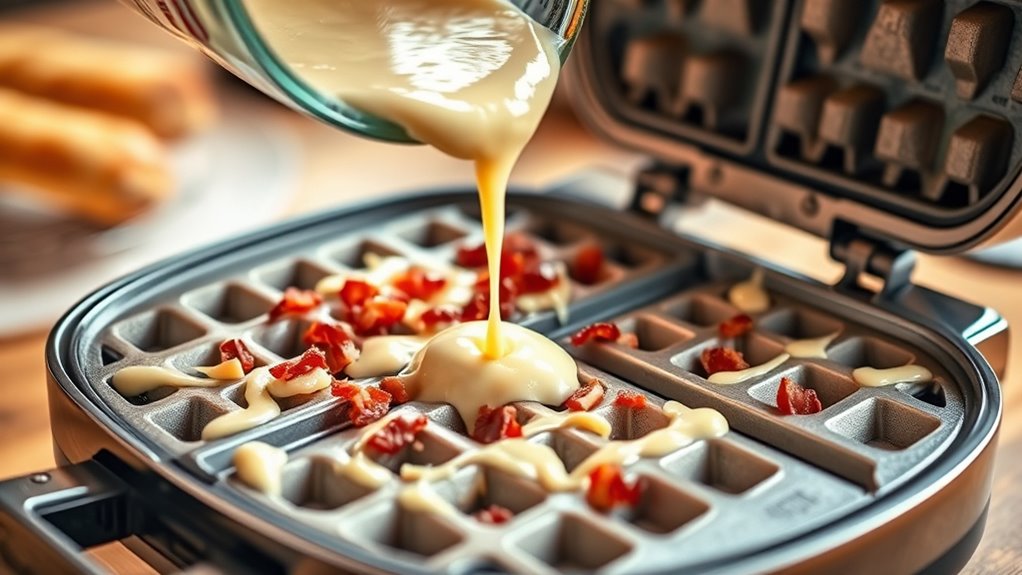 pour batter into waffle