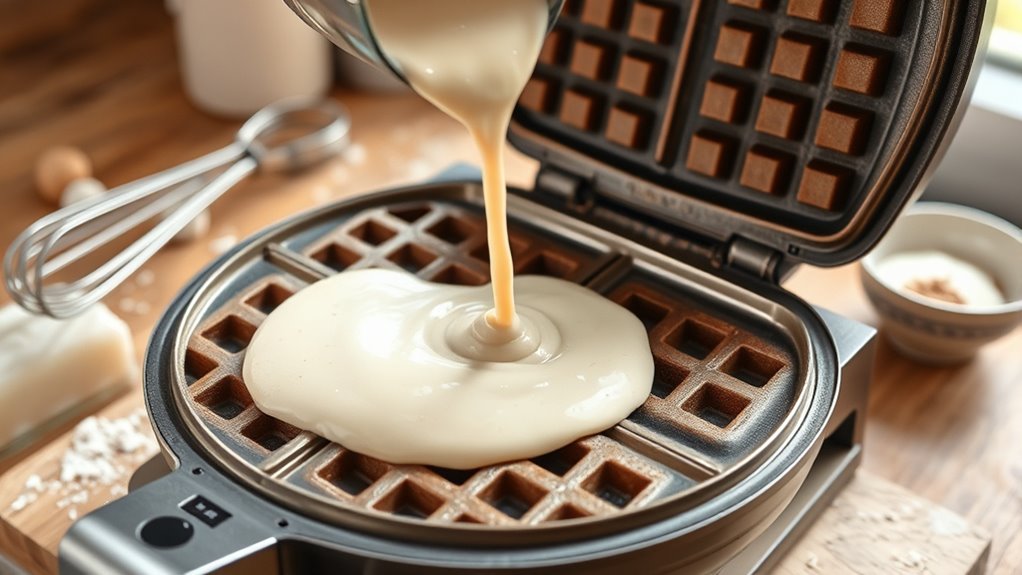 pour batter into waffle