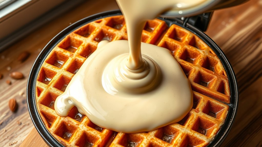 pour batter into waffle