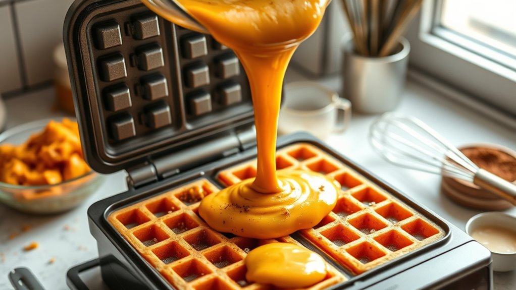 pour batter into waffle