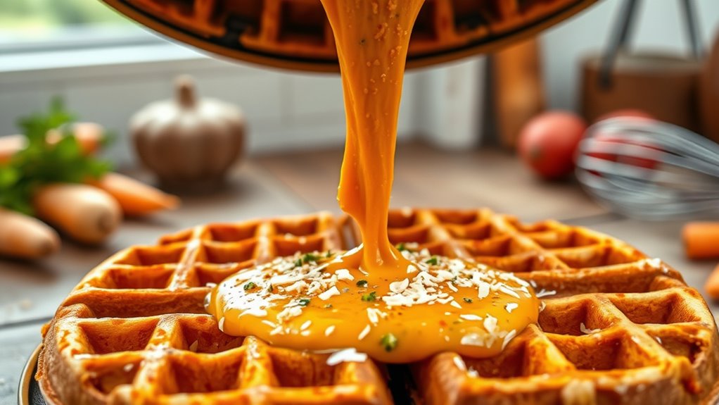 pour batter into waffle