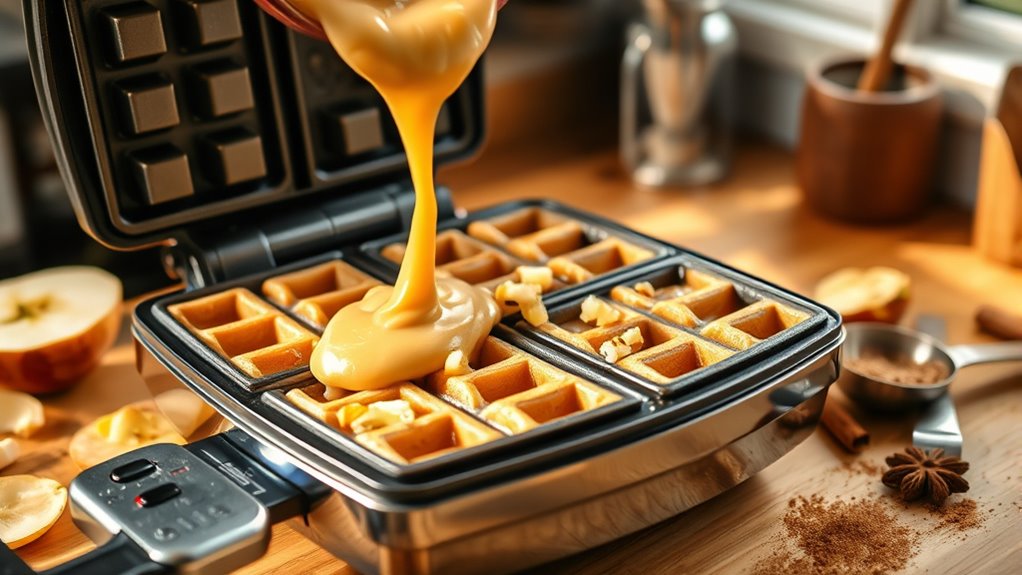 pour batter into waffle