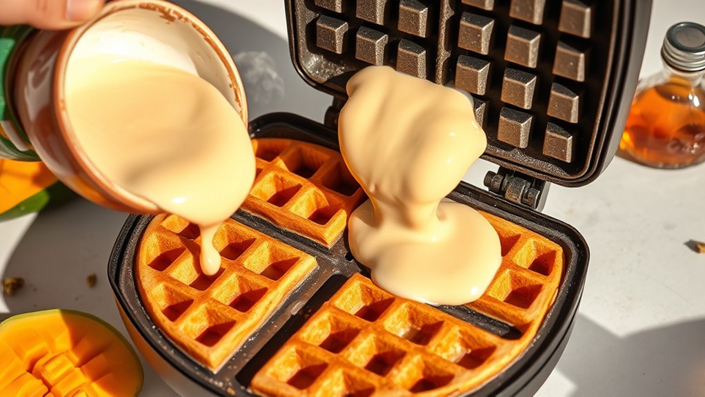 pour batter into waffle