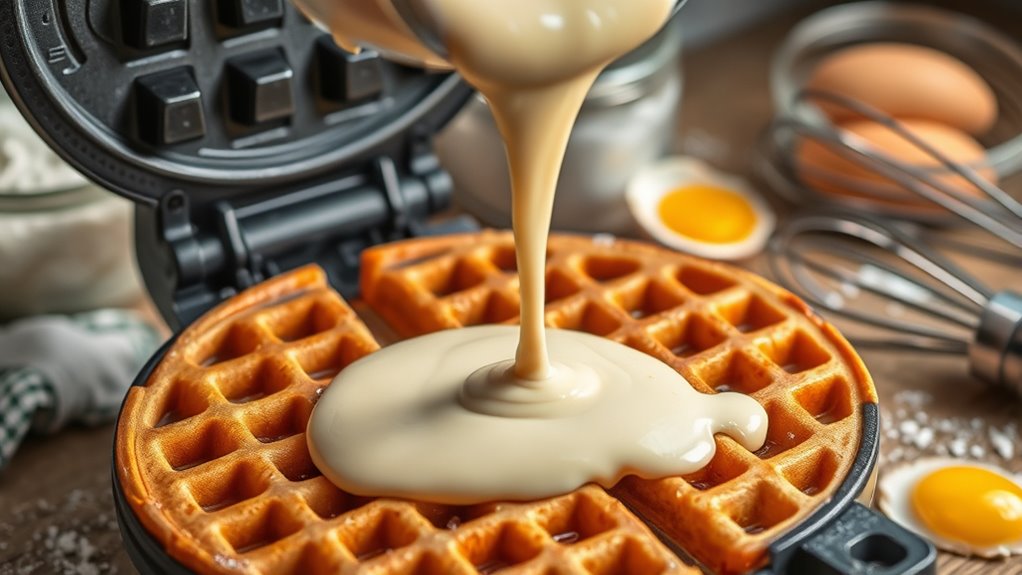 pour batter into waffle
