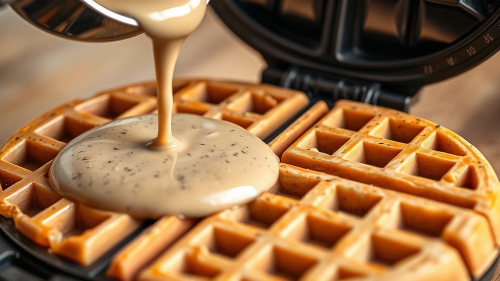 pour batter into waffle