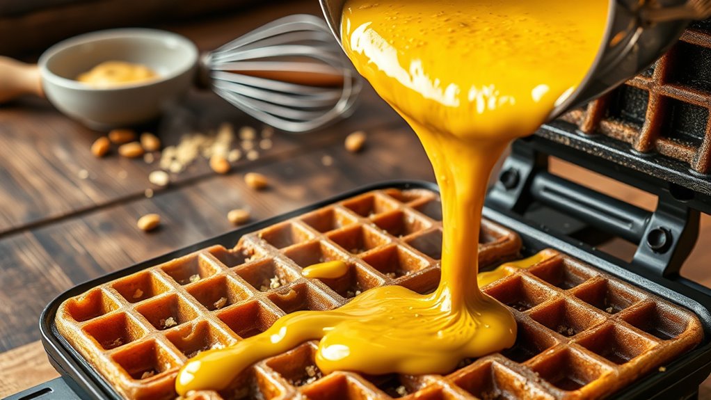 pour batter into waffle