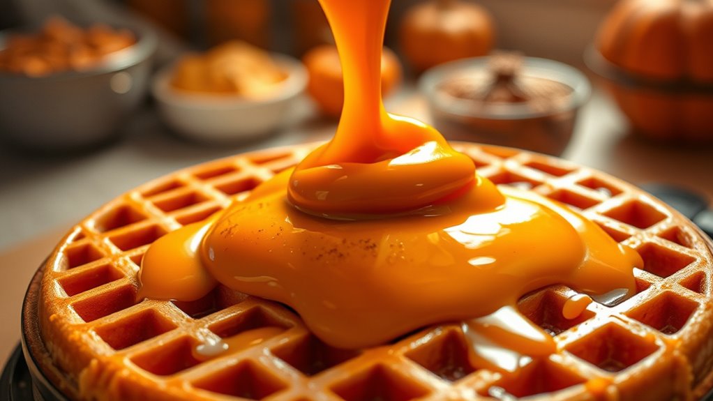 pour batter into waffle