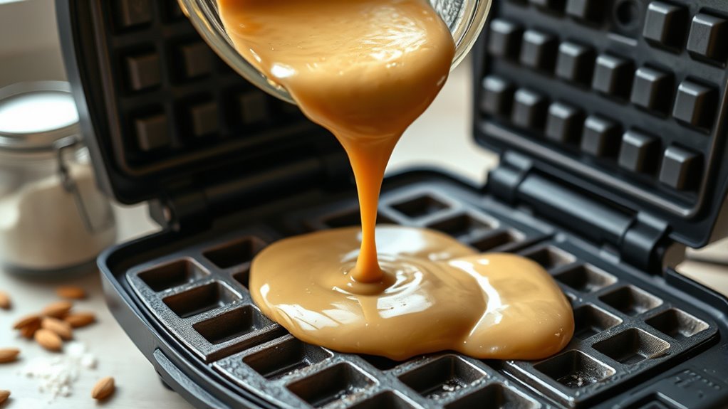 pour batter into waffle iron