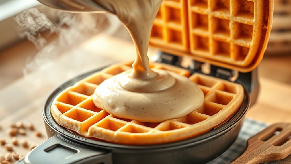 pour batter into waffle iron