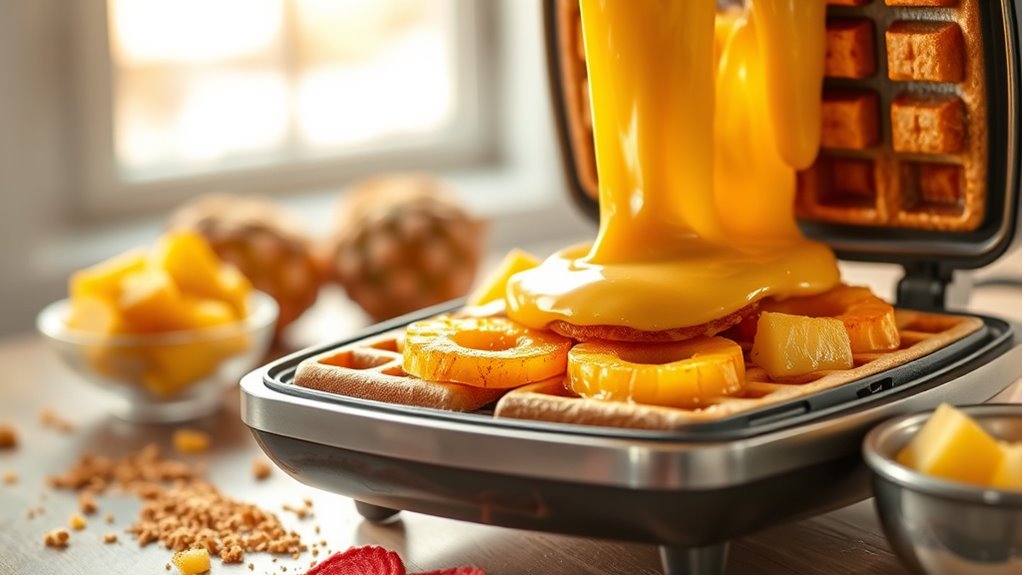pour batter on pineapple