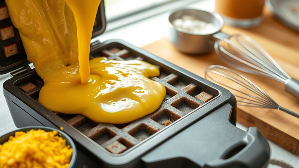pour batter onto iron