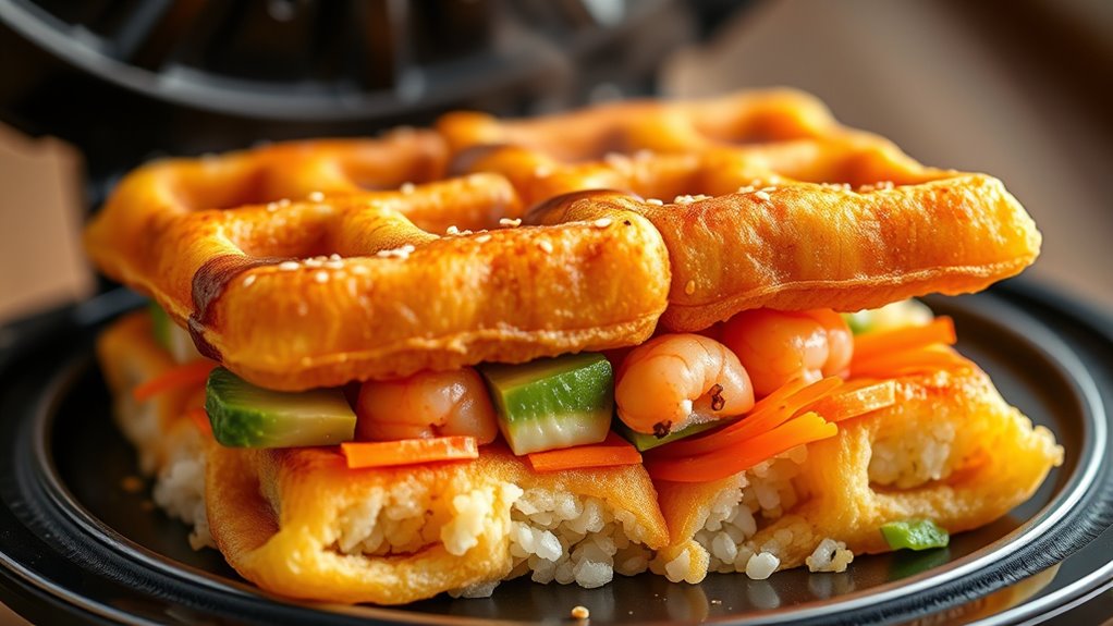 press batter in waffle maker