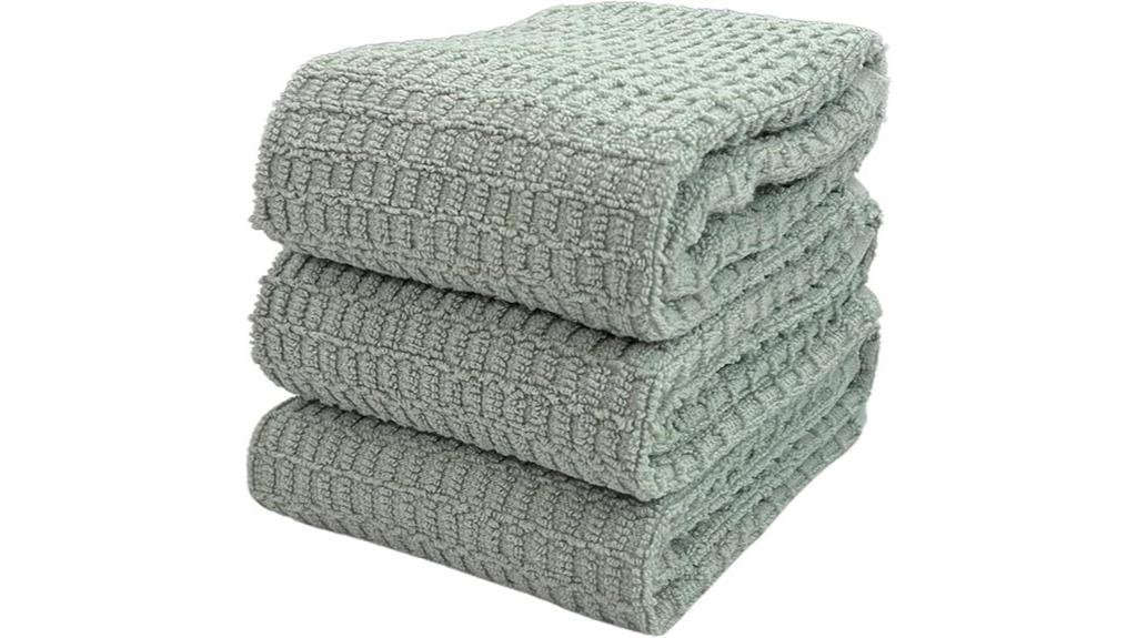 waffle textured green towels
