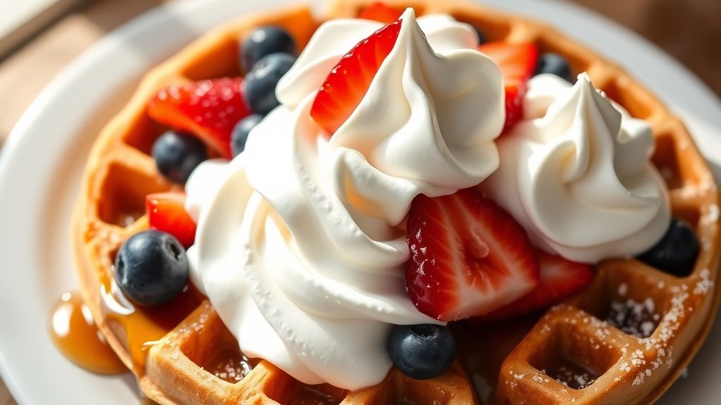 whipped cream topped waffles