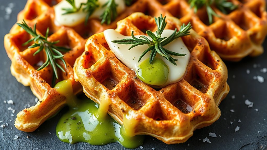 herb infused crispy fluffy waffles