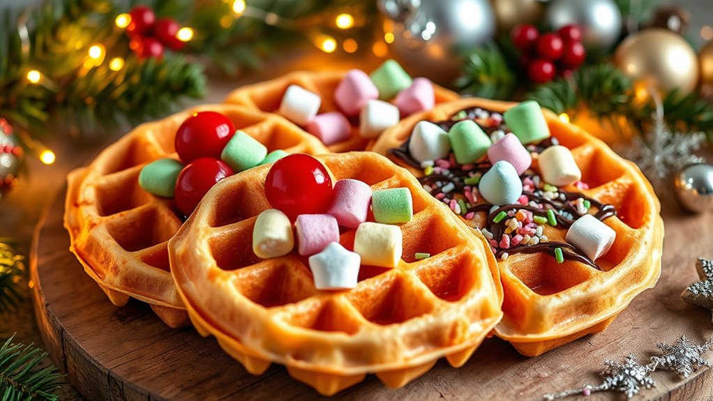 festive waffles with holiday toppings