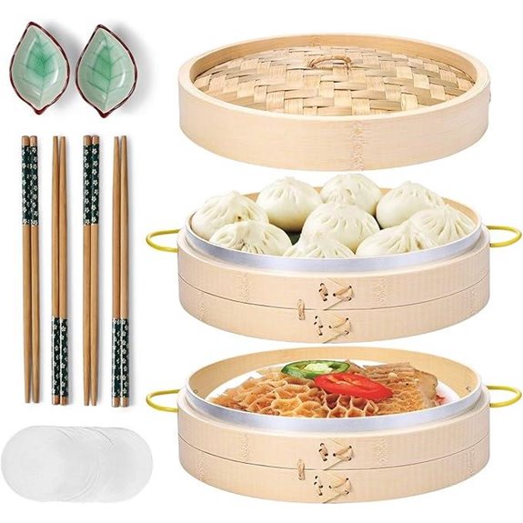 MacaRio 10-inch Bamboo Steamer Set with Accessories