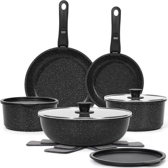 15-Piece Non-Stick Pots and Pans Set with Detachable Handles