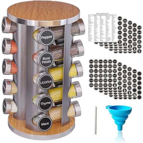 Revolving Spice Rack Set with 20 Jars and Labels
