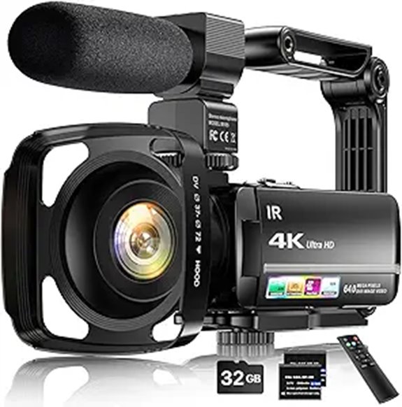 4K Video Camcorder with 64MP Microphone & Accessories