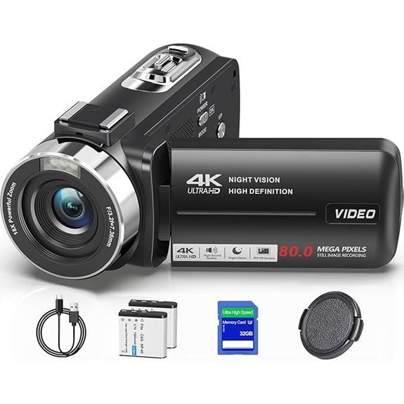4K Ultra HD Camcorder with Night Vision and 32GB Card
