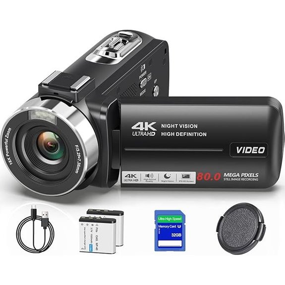 4K Vlogging Camcorder with Night Vision and 32GB SD