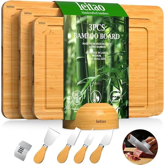 Bamboo Kitchen Cutting Board Set with Knives & Guard