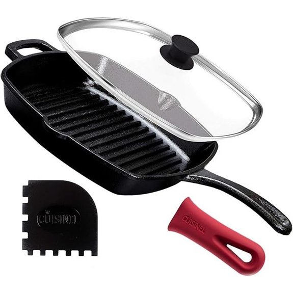 Cuisinel 10.5 Cast Iron Grill Pan & Lid