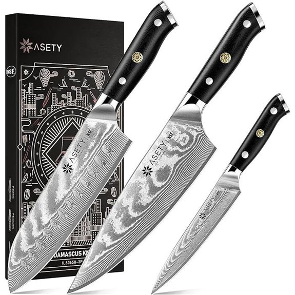 Damascus 3-Piece Kitchen Knife Set with VG10 Steel