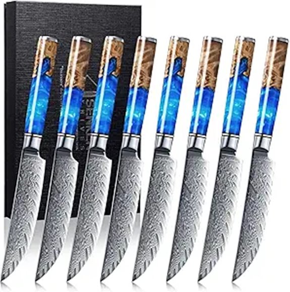 SENKEN Damascus Steak Knife Set (8) with VG10 Steel