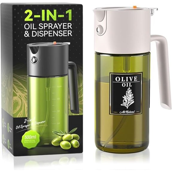 Dark Green Oil Dispenser with Spray and Portion Control