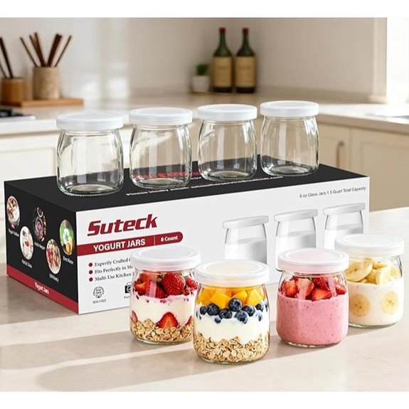 Suteck 8-Pack 6oz Glass Yogurt Jars with Lids