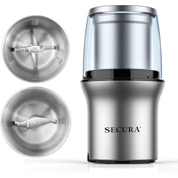Secura Electric Coffee & Spice Grinder with Removable Bowls