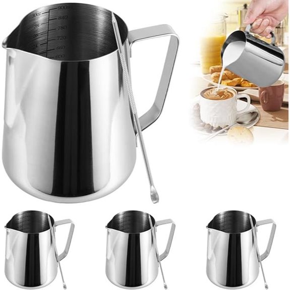 4 Pack 900ml Stainless Steel Milk Frothing Pitchers