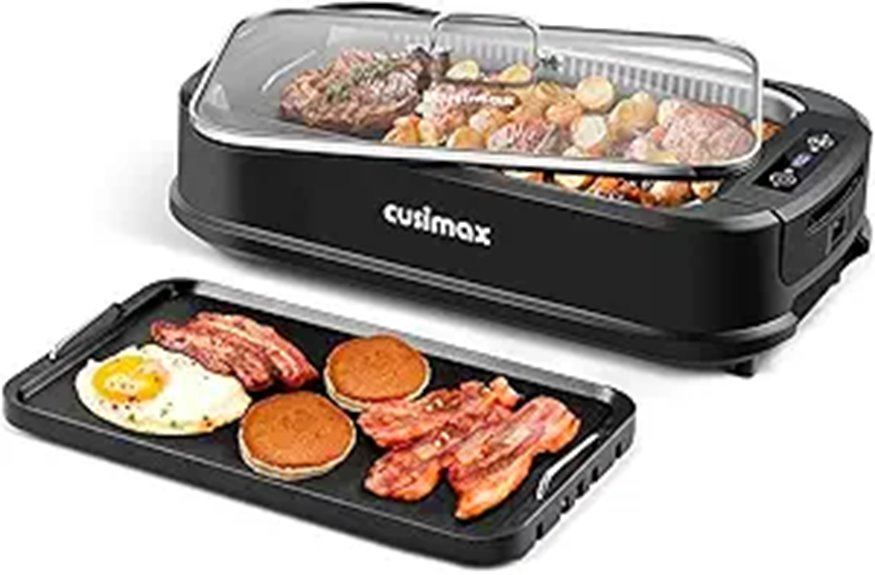CUSIMAX Electric Indoor Smokeless Grill with Removable Plates