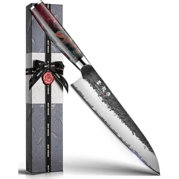 Japanese 8-Inch Hand Forged Chef Knife with Red Handle
