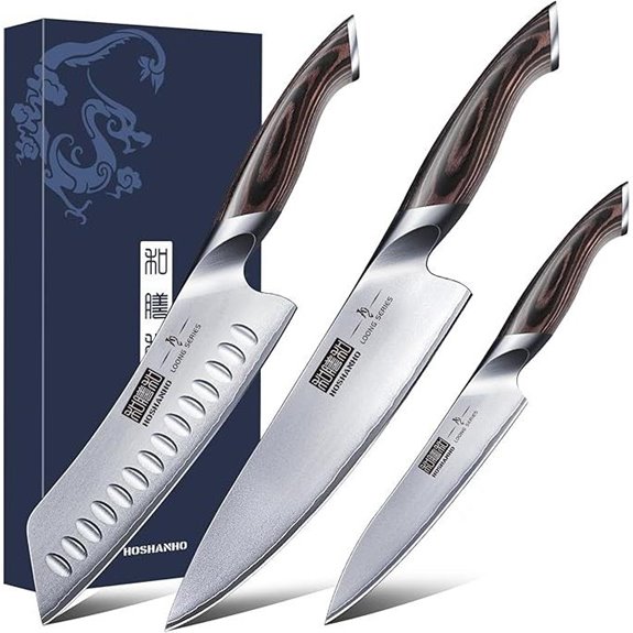 HOSHANHO 3-Piece Japanese Knife Set with Pakkawood