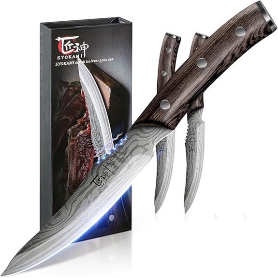 Japanese Style Steak Knives Set of 2 with Wood Handles