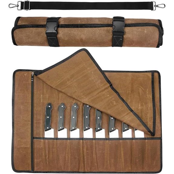 QEES Canvas Knife Roll Bag with 10 Slots and Pockets