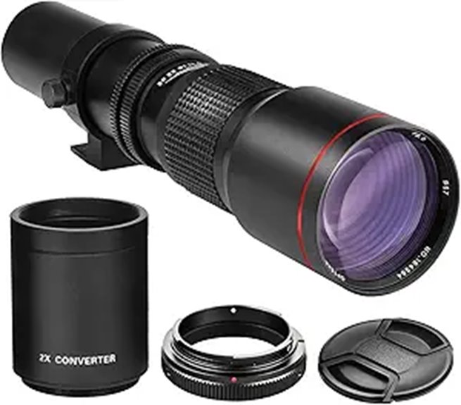 High-Power 500mm/1000mm f/8 Telephoto Lens for Nikon