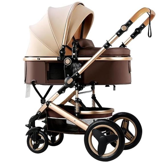 Luxury 2-in-1 Baby Stroller with Bassinet in Khaki