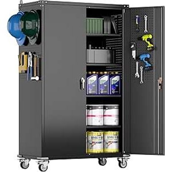 Garage Storage Cabinet with Wheels and Pegboards