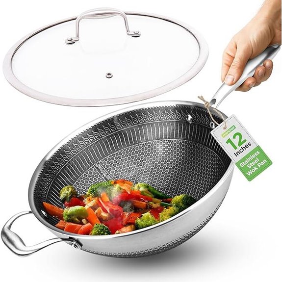 NutriChef 12 Non-Stick Stainless Steel Wok