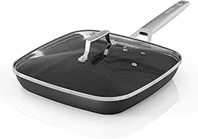 MsMk 9.5 Nonstick Square Grill Pan with Lid